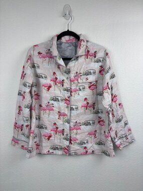 Nick & Nora large flannel flamingo airstream camper christmas pajama top lounge
